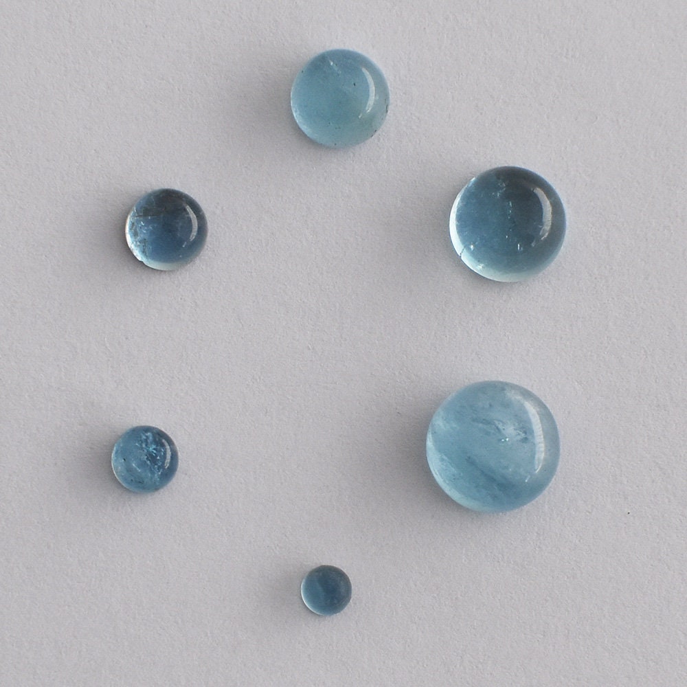 Grade AA Natural Aquamarine Semi-precious Gemstone Round Cabochon - 3…