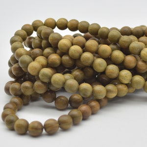 Green Sandalwood / Verawood Round Wood Beads - 108 Mala Prayer Beads - 6mm, 10mm - New Batch