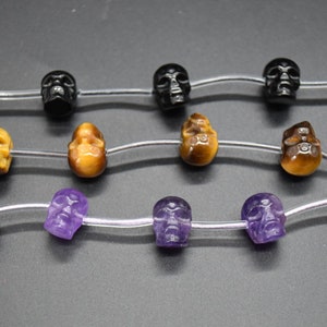 Gemstone Crystal Skull Beads - Side Drilled - 11mm x 13mm - 13&quot; Strand - choose from 3 gemstones