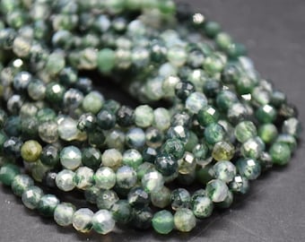 4mm Moss Agate Gemstone FACETED Round Beads - 15" Strand | Semi-precious Gemstones For Jewellery Making