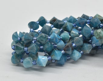 Apatite Gemstone Faceted Bicone Beads - 8mm - 15" strand