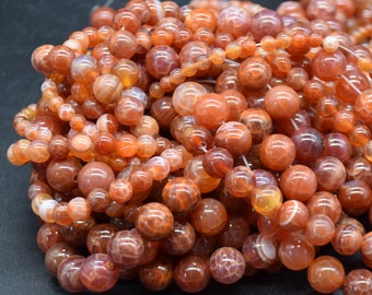 Fire Agate Round Beads - 4mm, 6mm, 8mm, 10mm sizes - 15" Strand - Semi-precious Gemstone