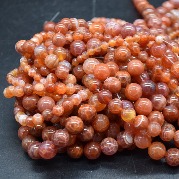 Fire Agate Round Beads - 4mm, 6mm, 8mm, 10mm sizes - 15" Strand - Semi-precious Gemstone