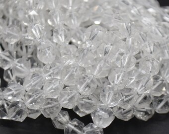 Clear Quartz Star Cut Faceted Round Beads - 6mm, 8mm, 10mm sizes - 14" Strand - Natural Gemstone Beads for Jewellery Making | Crystal Beads