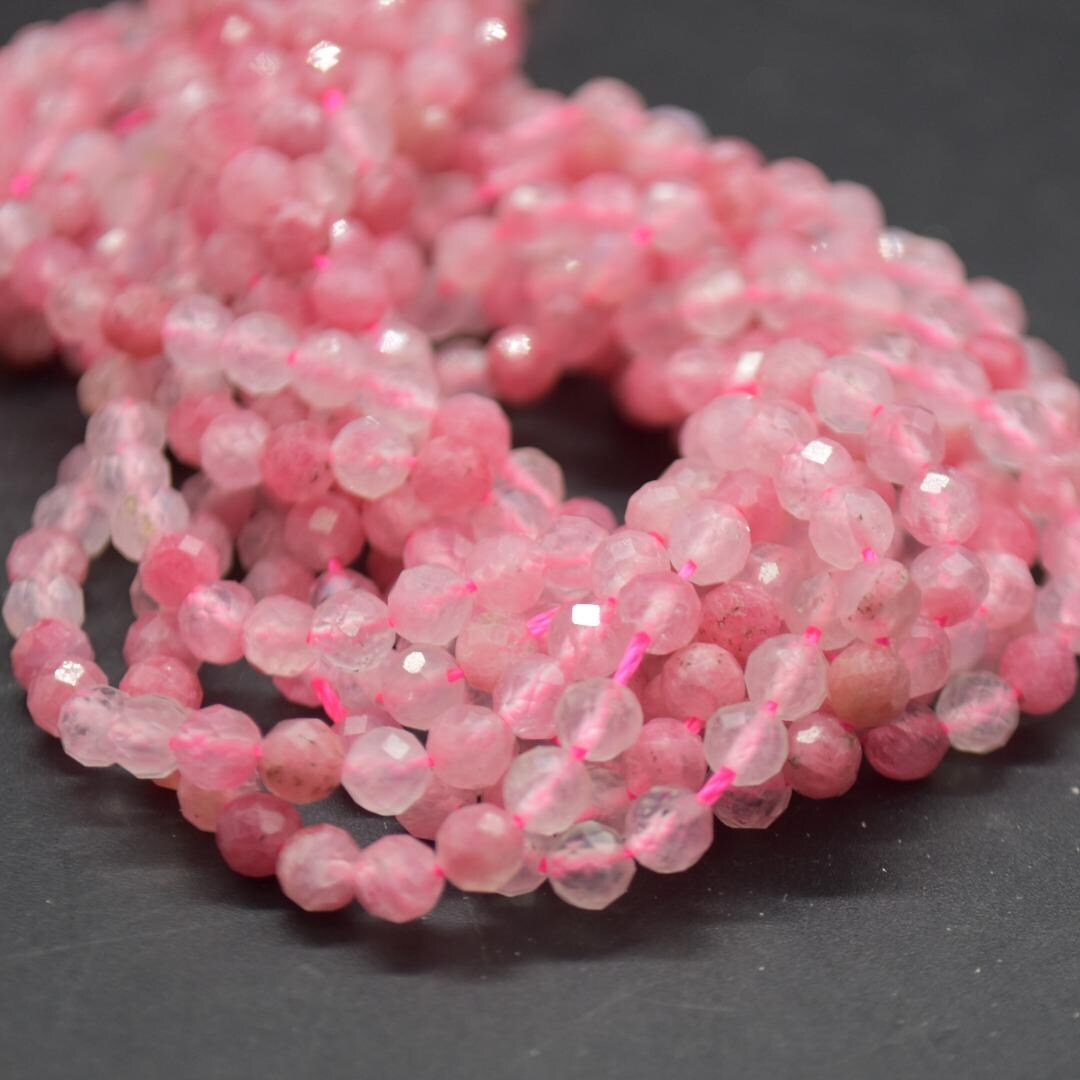 Cherry Blossom Sakura Pink Rhodonite Faceted Round Gemstone Beads - 4mm ...