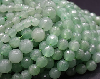 Green Aventurine FACETED Round Beads - 6mm, 8mm, 10mm - 15" Strand - Natural Semi-precious Gemstone
