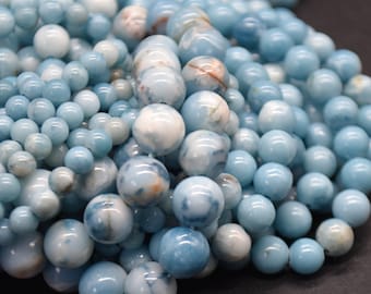 Larimar Quartz (dyed) Blue Round Beads - 4mm, 6mm, 8mm, 10mm sizes - 15" Strand