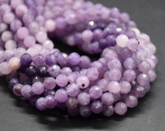 4mm Lepidolite Gemstone Beads - Faceted Round, Mixed Color 14" Strand