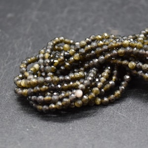 3mm Golden Sheen Black Obsidian Gemstone FACETED Round Beads - 15&quot; Strand
