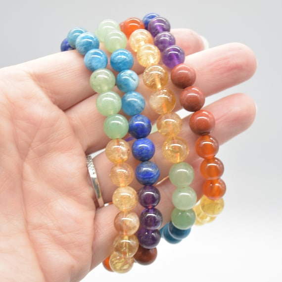 Natural Assorted Gemstone Chakra Small Bead Faceted Beaded Stretch