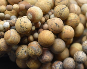Picture Jasper Frosted MATTE Round Beads - 4mm, 6mm, 8mm, 10mm sizes - 14" Strand - Natural Gemstone Beads for Jewellery Making
