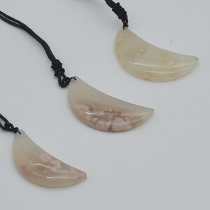 Flower Agate Gemstone Crescent / Moon Style Pendant - 4.5cm - 5cm