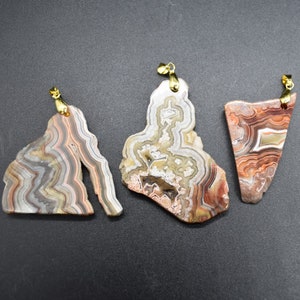 Colgante de piedra preciosa de ágata con encaje loco mexicano - Rebanada irregular - 3 cm - 6 cm - 1 unidad