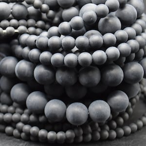 Svart Agat - FROSTAD MATT - Runda Pärlor - 4 mm, 6 mm, 8 mm, 10 mm - 14" Sträng - Ädelstenspärlor för Smyckestillverkning | Kristallpärlor
