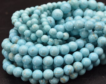 Turquoise (dyed) Semi-precious Gemstone Round Beads - 4mm, 6mm, 8mm, 10mm 12mm sizes - 15" strand