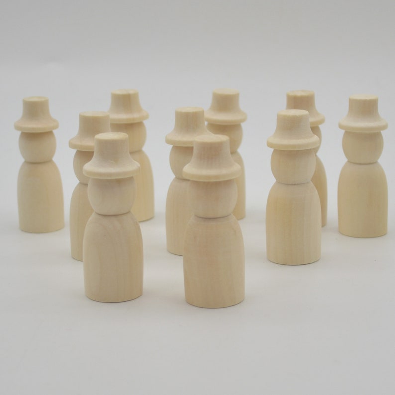Natural Plain Wood Peg Doll male Figure with Top Hat 10 count 6.5cm x 2.5cm x 2.5cm