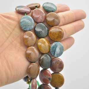 Cuentas de piedra preciosa de jaspe oceánico en forma de disco, 20 mm, tira de 15&quot;