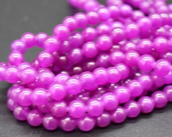 Perles De Jade Violet 8mm - Lot De Perles Rondes En Pierre Mauve - Pour Création De Bijoux