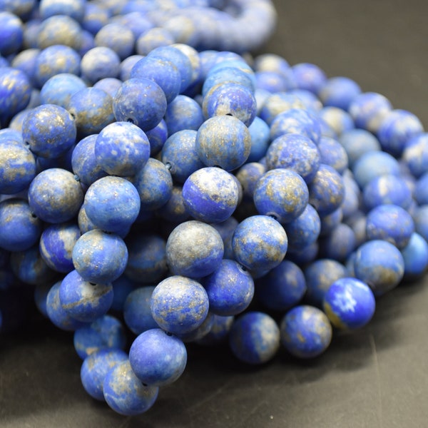 Lapis Lazuli With Gold Pyrite Frosted Matte Round Beads - 8mm, 10mm - 15" Strand - Natural Semi-precious Gemstone