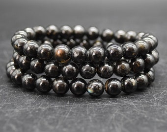 Greenland Nuummite Gemstone Round Bead Bracelet Sample Strand - 6mm 8mm Sizes - 7.5 Inches