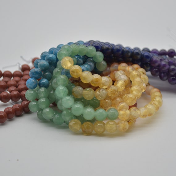 Large Hole (2mm) Beads - Natural 7 Chakra Semi-precious Gemstone Round  Beads - 8mm - 15 strand - Set02