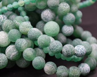 Crackle Green Agate Frosted MATTE Round Beads - 4mm, 6mm, 8mm, 10mm sizes - 15" Strand - Semi-precious Gemstone