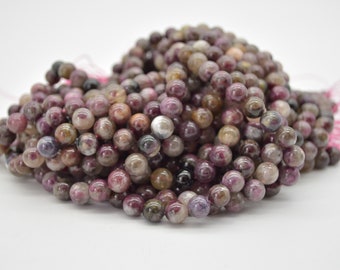 Plum Pink Tourmaline Round Beads - 8mm size - 14" Strand - Natural Gemstone Beads for Jewellery Making | Crystal Beads