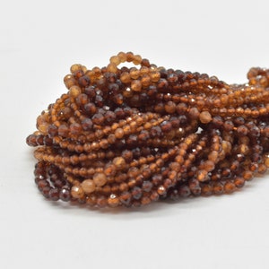 Orange Garnet Gemstone FACETED Round Beads - 2mm, 2.5mm, 3mm & 4mm sizes - 15&quot; strand - Mixed Gradient Shades