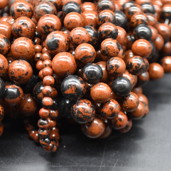 Mahogany Obsidian Round Beads - 4mm, 6mm, 8mm, 10mm sizes - 15" Strand - Natural Semi-precious Gemstone