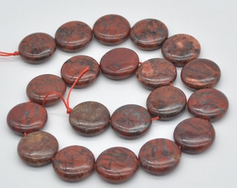 Cuentas de jaspe brechado en forma de disco, forma de moneda - 20 mm - Tira de 15"