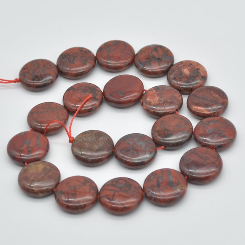 Brecciated Jasper Gemstone Disc Coin Beads - 20mm - 15