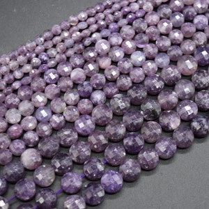 Lepidolite Gemstone FACETED Coin Disc Beads - 4mm, 6mm & 8mm sizes - 15&quot; strand