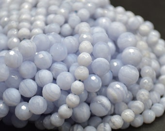 Koraliki z agatu koronkowego Blue Lace FACETED Round Beads - rozmiary 6 mm, 8 mm, 10 mm - sznur 14" - Koraliki z kamieni szlachetnych do wyrobu biżuterii | Koraliki kryształowe