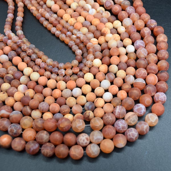 Fire Agate frosted MATTE Round Beads - 4mm, 6mm, 8mm, 10mm sizes - 15" Strand - Semi-precious Gemstone
