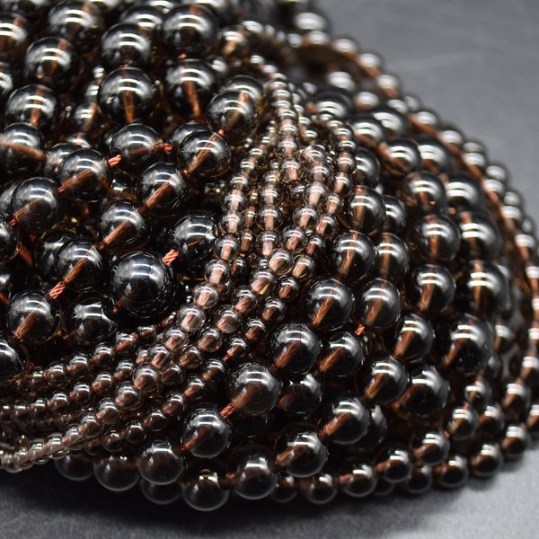 Smoky Quartz Round Beads - 4mm, 6mm, 8mm, 10mm sizes - 15" Strand - Natural Semi-precious Gemstone