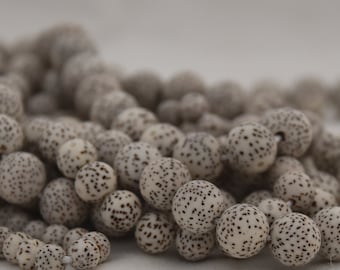 Natural Lotus Seed Bodhi Nut Beads White Brown Speckled Stars & Moon - 108 beads - Mala Prayers Beads - 5mm, 7mm, 8mm, 9mm, 11mm