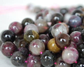 High Quality Grade A Natural Multi-colour Tourmaline Semi-precious Gemstone Round Beads - 4mm, 6mm, 8mm, 10mm sizes - 15" strand