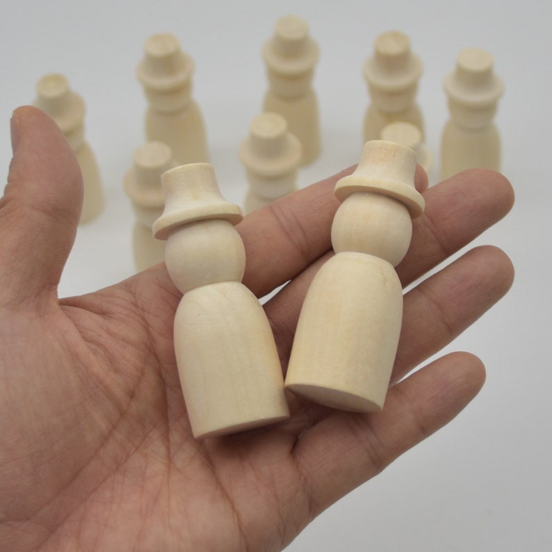Natural Plain Wood Peg Doll male Figure with Top Hat 10 count 6.5cm x 2.5cm x 2.5cm