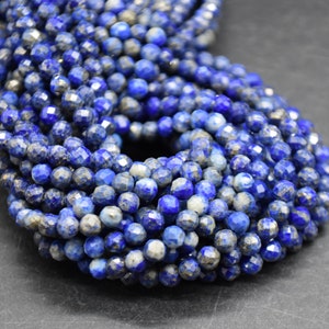 4mm Lapis Lazuli Gemstone Faceted Round Beads - 15&quot; Strand | Semi-precious Gemstone Beads for Jewellery Making