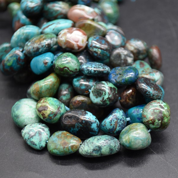 Natural Chrysocolla Semi-precious Gemstone Pebble Tumbled stone Nugget Beads 9mm-12mm - 15" strand