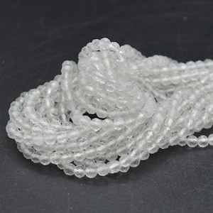 3mm Clear Quartz Gemstone Faceted Round Beads - 15&quot; Strand