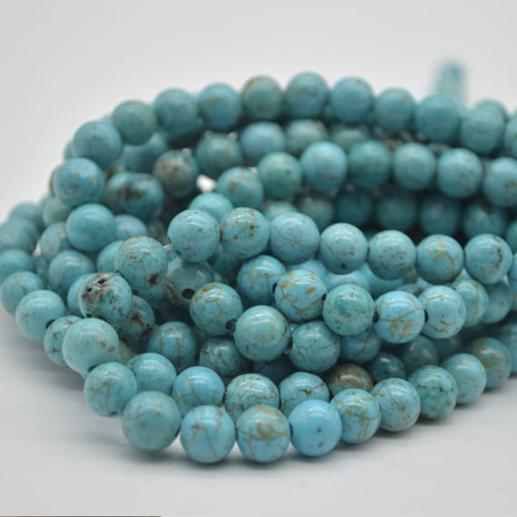 Large Hole 2mm Beads Turquoise Dyed Semi precious Gemstone Round Beads 8mm 15