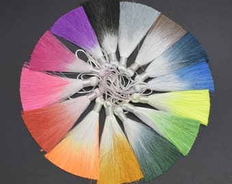 Rayon Silk Tassels - 8cm - 1 Count - Gradient Colours | Mala Jewellery Making | Silky Thread Fringe for Bookmarks, Fan Decor & DIY Crafts