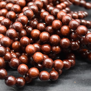 Red Sandalwood Round Wood Beads - 108 Mala Prayer Beads - 6mm, 8mm