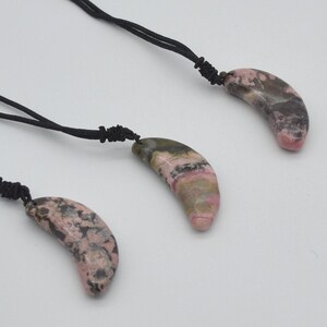 Rhodonite Gemstone Crescent / Moon Style Pendant - 4.5cm - 5cm