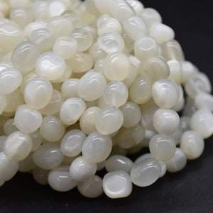 White Moonstone Gemstone Pebble Tumblestone Nugget Beads - 7mm - 10mm - 15&quot; strand