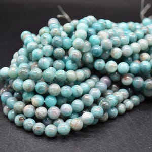 Natural Black Amazonite Round Beads – 6mm & 8mm, 15" Strand | Semi-Precious Gemstone Beads for Jewellery Making - Jewellery Making Supplies Approx 8mm