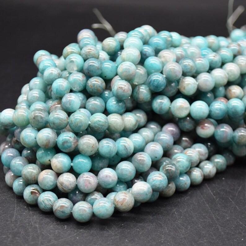 Natural Black Amazonite Round Beads – 6mm & 8mm, 15" Strand | Semi-Precious Gemstone Beads for Jewellery Making - Jewellery Making Supplies Approx 8mm