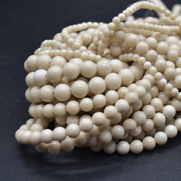 Perles rondes en pierre de rivière (crème) jaspe - tailles 4 mm, 6 mm, 8 mm, 10 mm - brin 15 po. - Pierre semi-précieuse naturelle