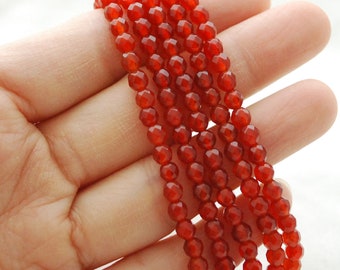 4mm Red Agate Gemstone FACETED Round Beads - 15" strand